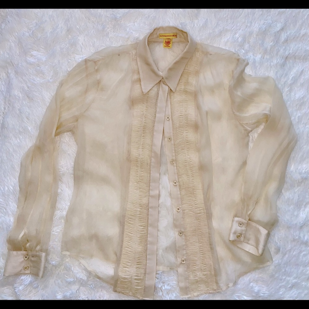 CATHERINE MALANDRINO Nude Silk Blouse - Size 14